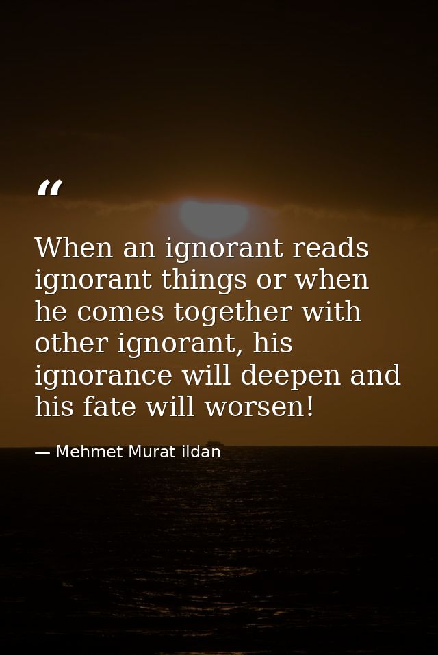 When an ignorant reads ignorant things or when he comes together with other ignorant, his ignorance will deepen and his  — Mehmet Murat ildan