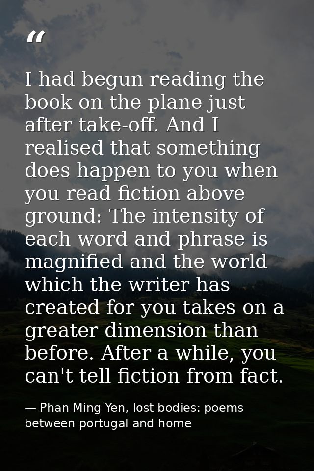 I had begun reading the book on the plane just after take-off. And I realised that something does happen to you when you — Phan Ming Yen, lost bodies: poems between portugal and home