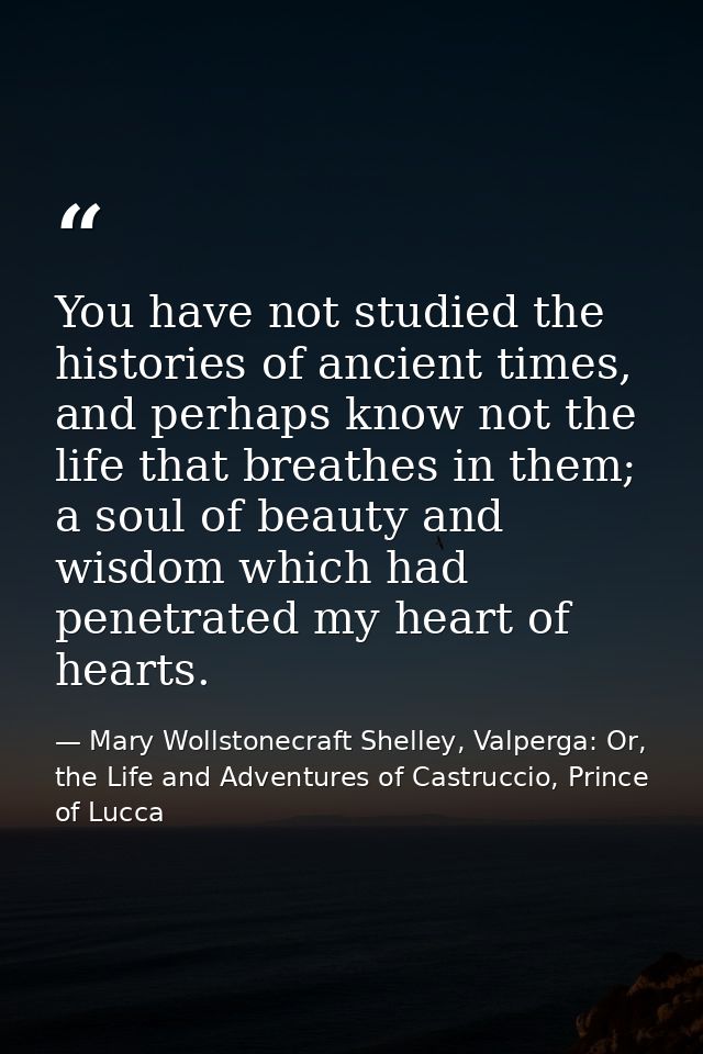 You have not studied the histories of ancient times, and perhaps know not the life that breathes in them; a soul of beau — Mary Wollstonecraft Shelley, Valperga: Or, the Life and Adventures of Castruccio, Prince of Lucca