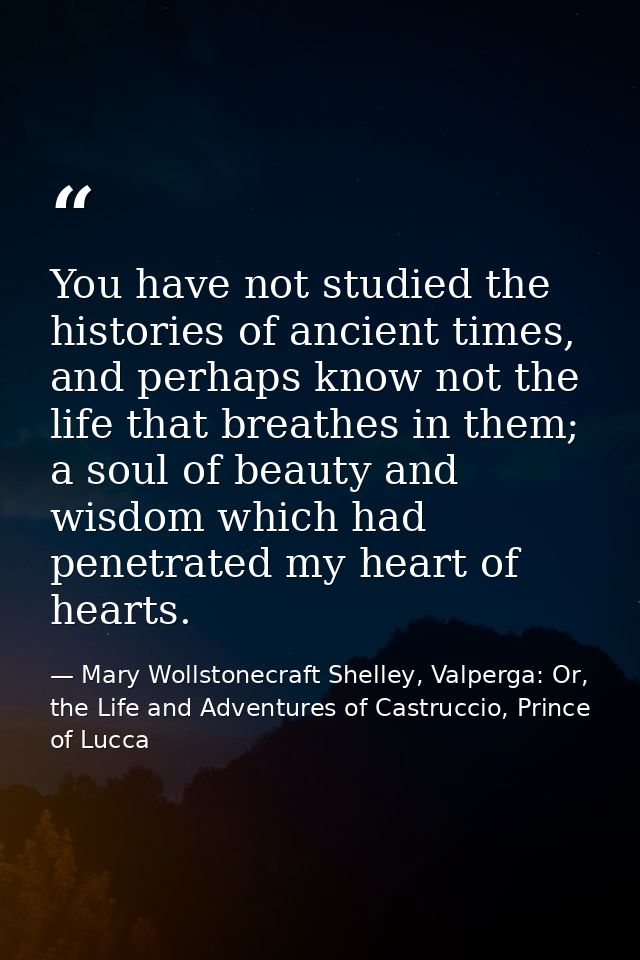 You have not studied the histories of ancient times, and perhaps know not the life that breathes in them; a soul of beau — Mary Wollstonecraft Shelley, Valperga: Or, the Life and Adventures of Castruccio, Prince of Lucca