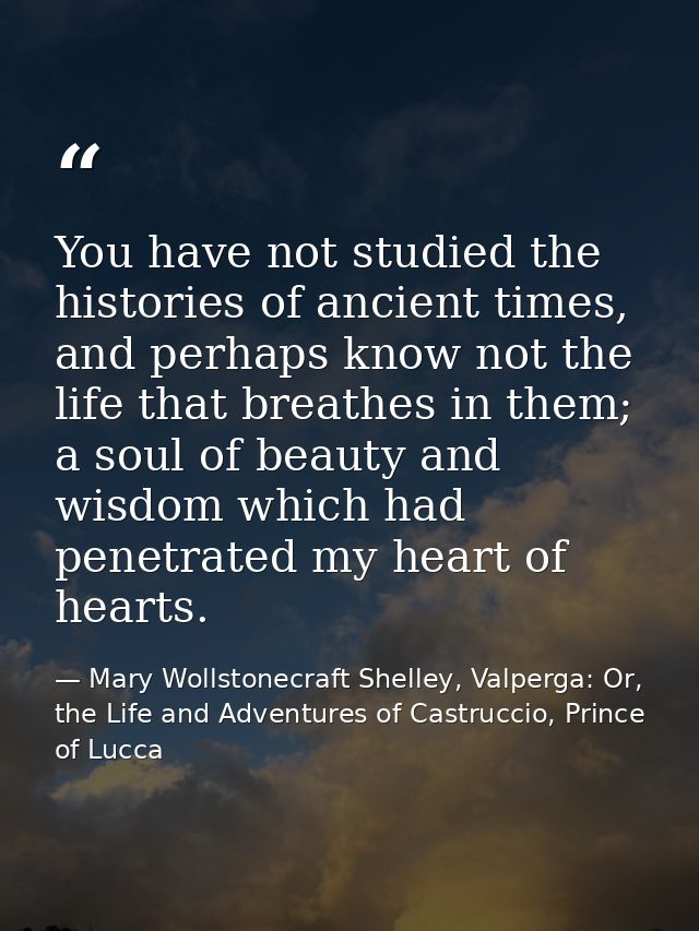 You have not studied the histories of ancient times, and perhaps know not the life that breathes in them; a soul of beau — Mary Wollstonecraft Shelley, Valperga: Or, the Life and Adventures of Castruccio, Prince of Lucca