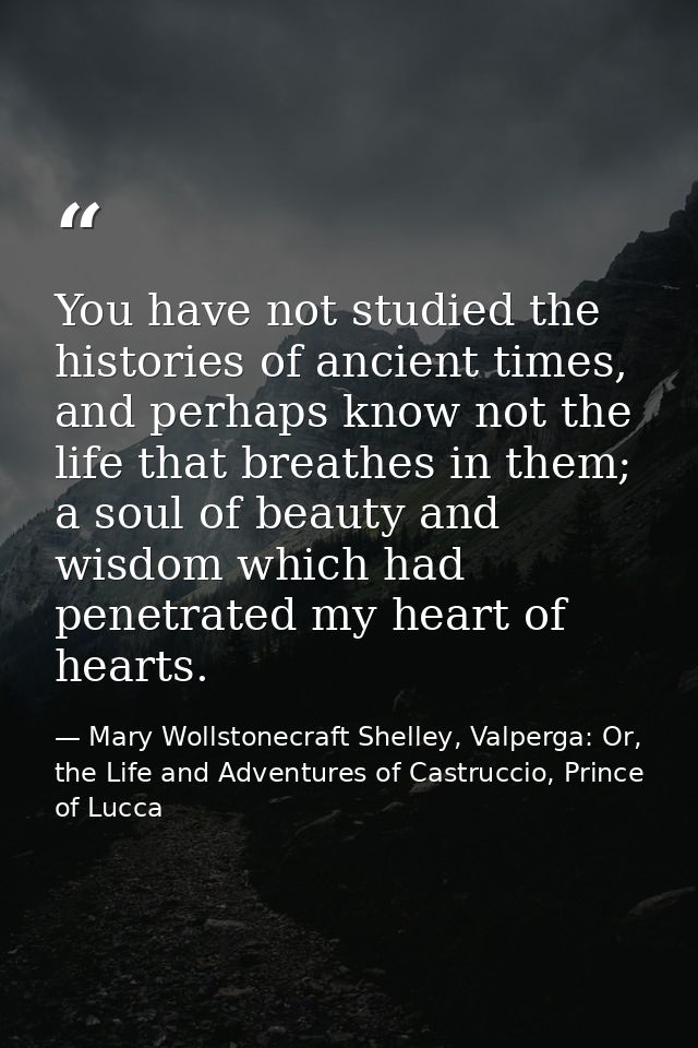 You have not studied the histories of ancient times, and perhaps know not the life that breathes in them; a soul of beau — Mary Wollstonecraft Shelley, Valperga: Or, the Life and Adventures of Castruccio, Prince of Lucca
