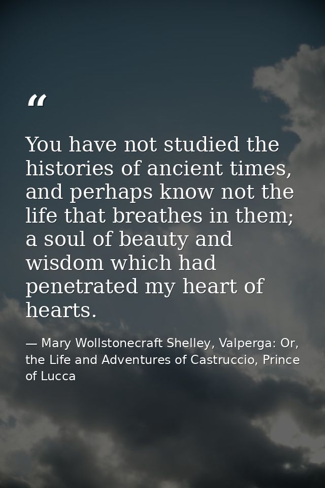 You have not studied the histories of ancient times, and perhaps know not the life that breathes in them; a soul of beau — Mary Wollstonecraft Shelley, Valperga: Or, the Life and Adventures of Castruccio, Prince of Lucca