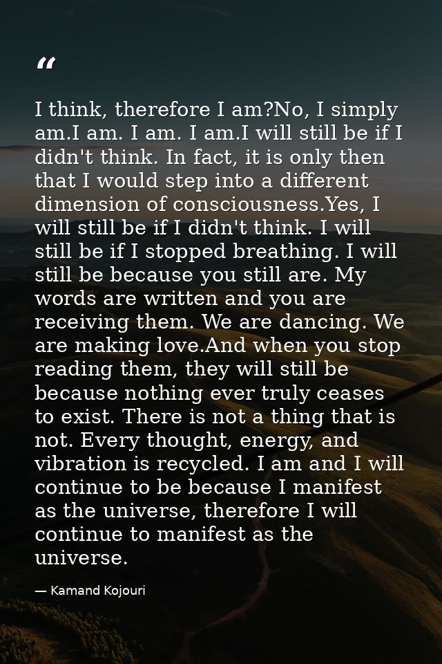 I think, therefore I am?No, I simply am.I am. I am. I am.I will still be if I didn't think. In fact, it is only then tha — Kamand Kojouri