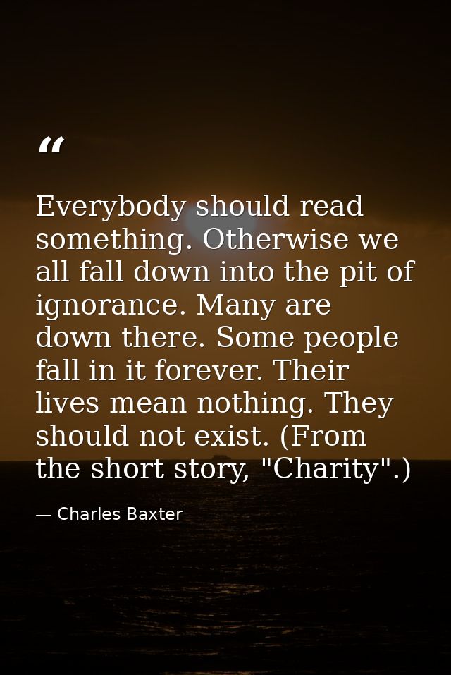 Everybody should read something. Otherwise we all fall down into the pit of ignorance. Many are down there. Some people  — Charles Baxter