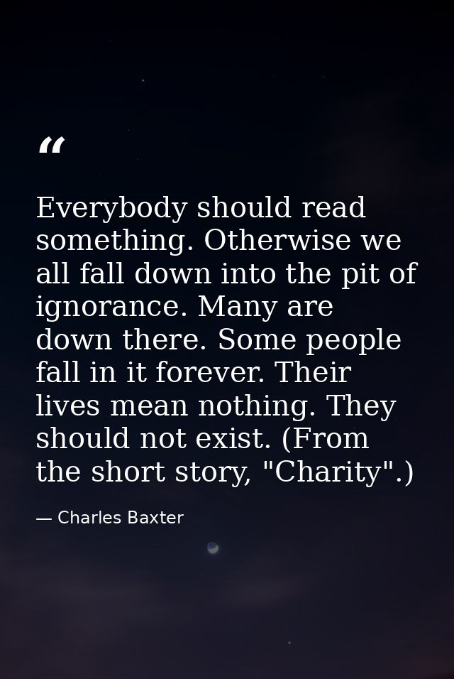 Everybody should read something. Otherwise we all fall down into the pit of ignorance. Many are down there. Some people  — Charles Baxter