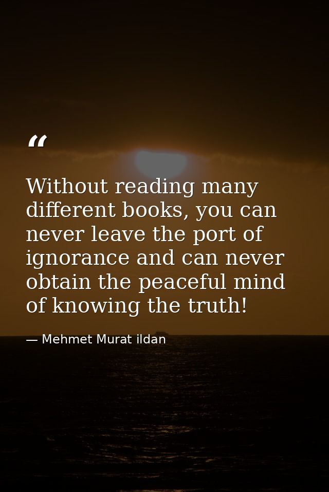 Without reading many different books, you can never leave the port of ignorance and can never obtain the peaceful mind o — Mehmet Murat ildan