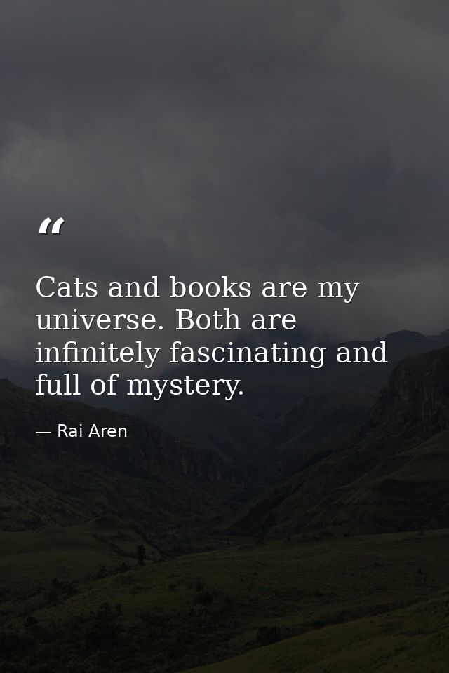 Cats and books are my universe. Both are infinitely fascinating and full of mystery. — Rai Aren