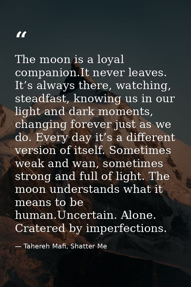The moon is a loyal companion.It never leaves. It’s always there, watching, steadfast, knowing us in our light and dark  — Tahereh Mafi, Shatter Me