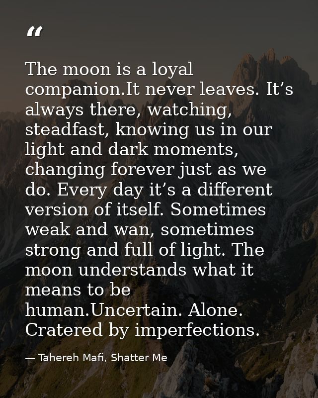 The moon is a loyal companion.It never leaves. It’s always there, watching, steadfast, knowing us in our light and dark  — Tahereh Mafi, Shatter Me