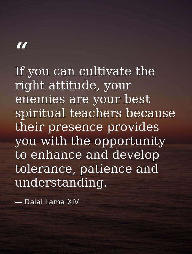 If you can cultivate the right attitude, your enemies are your best spiritual teachers because their presence provides y — Dalai Lama XIV