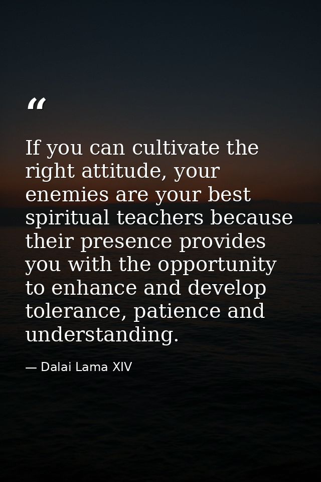 If you can cultivate the right attitude, your enemies are your best spiritual teachers because their presence provides y — Dalai Lama XIV