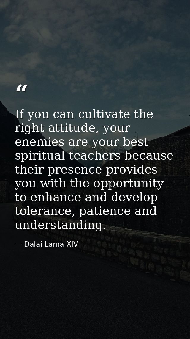 If you can cultivate the right attitude, your enemies are your best spiritual teachers because their presence provides y — Dalai Lama XIV