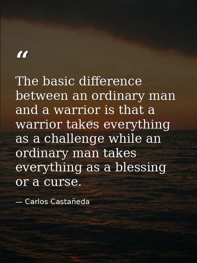 The basic difference between an ordinary man and a warrior is that a warrior takes everything as a challenge while an or — Carlos Castañeda