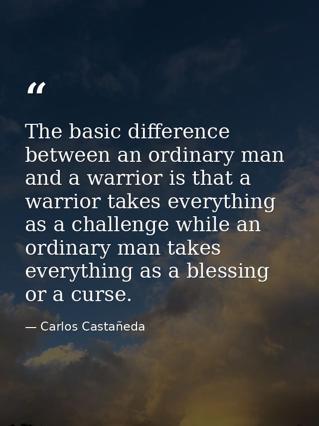 The basic difference between an ordinary man and a warrior is that a warrior takes everything as a challenge while an or — Carlos Castañeda