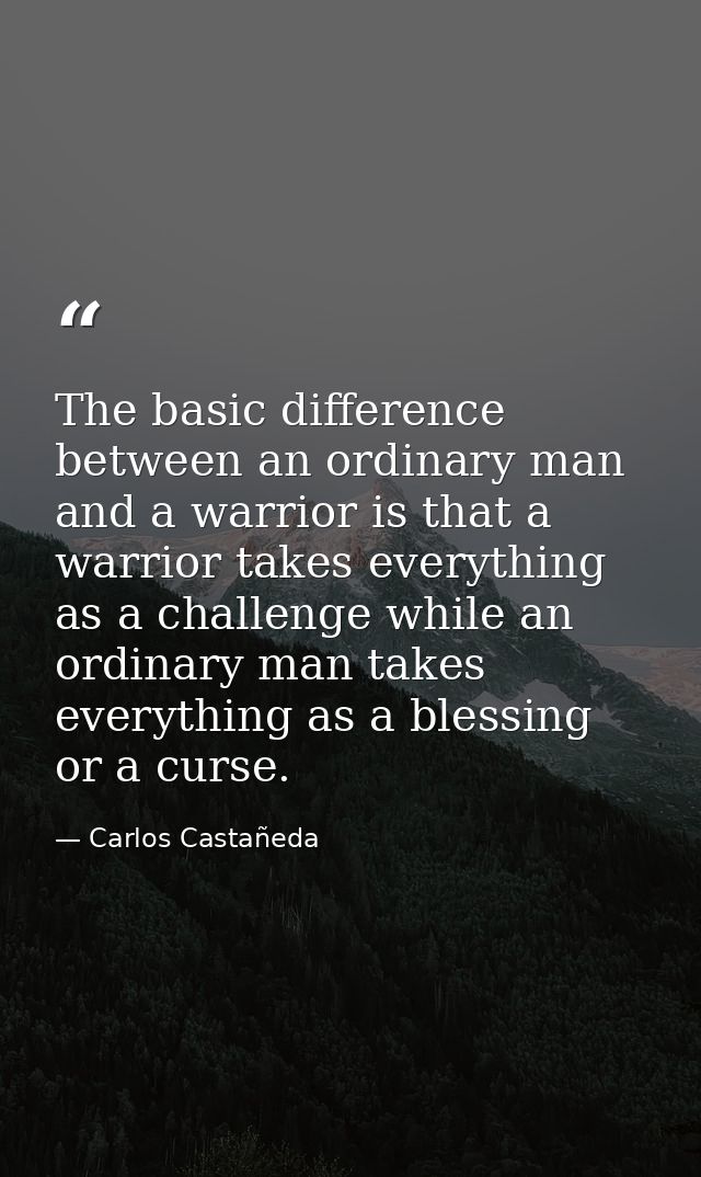 The basic difference between an ordinary man and a warrior is that a warrior takes everything as a challenge while an or — Carlos Castañeda