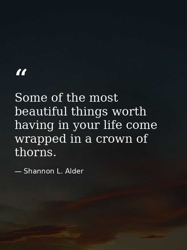 Some of the most beautiful things worth having in your life come wrapped in a crown of thorns. — Shannon L. Alder