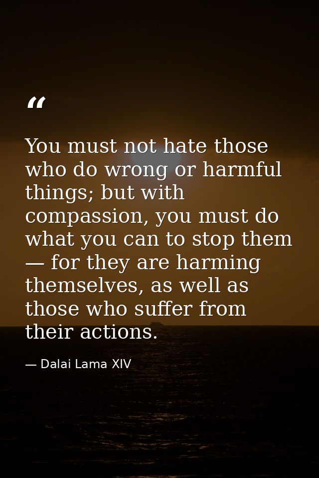 You must not hate those who do wrong or harmful things; but with compassion, you must do what you can to stop them — for — Dalai Lama XIV