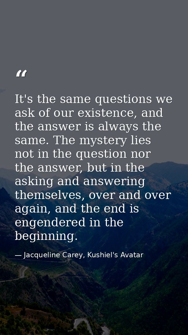 It's the same questions we ask of our existence, and the answer is always the same. The mystery lies not in the question — Jacqueline Carey, Kushiel's Avatar