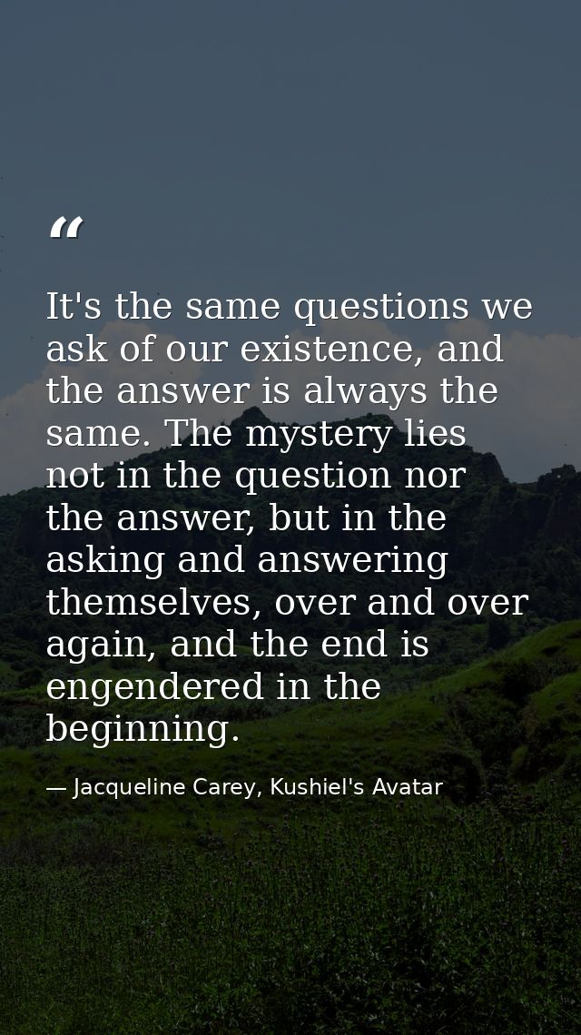 It's the same questions we ask of our existence, and the answer is always the same. The mystery lies not in the question — Jacqueline Carey, Kushiel's Avatar