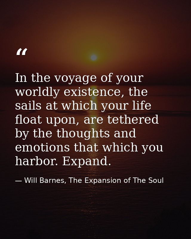In the voyage of your worldly existence, the sails at which your life float upon, are tethered by the thoughts and emoti — Will Barnes, The Expansion of The Soul