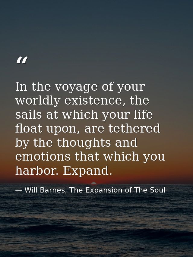 In the voyage of your worldly existence, the sails at which your life float upon, are tethered by the thoughts and emoti — Will Barnes, The Expansion of The Soul