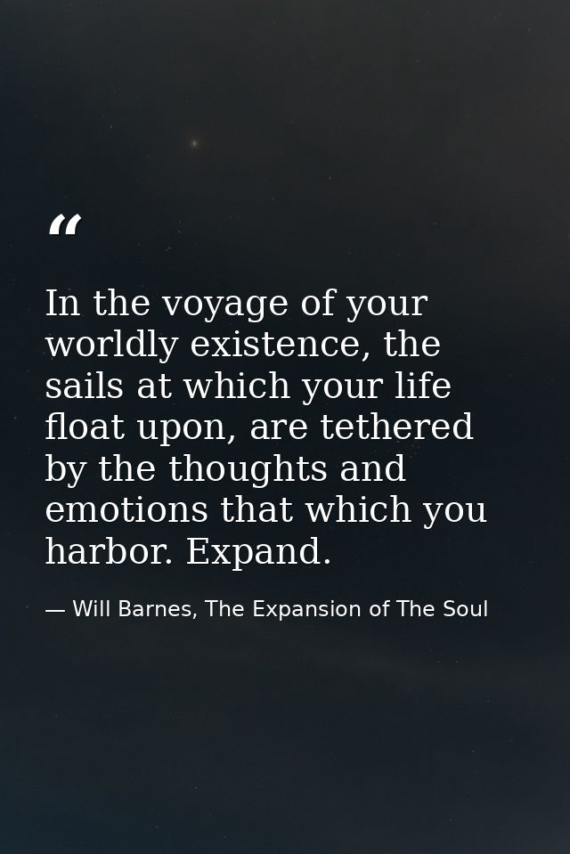 In the voyage of your worldly existence, the sails at which your life float upon, are tethered by the thoughts and emoti — Will Barnes, The Expansion of The Soul