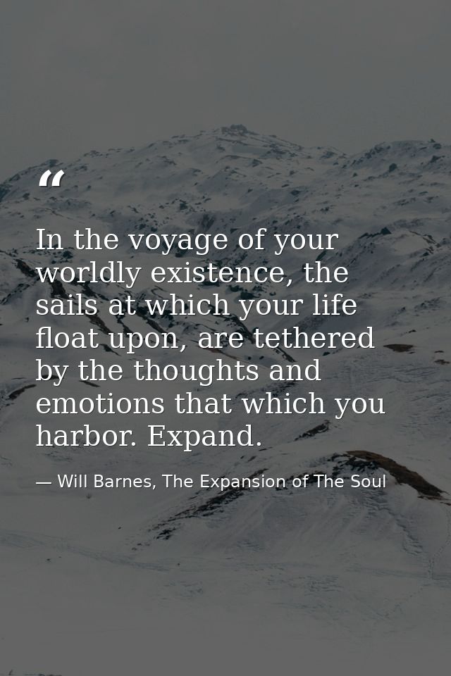In the voyage of your worldly existence, the sails at which your life float upon, are tethered by the thoughts and emoti — Will Barnes, The Expansion of The Soul