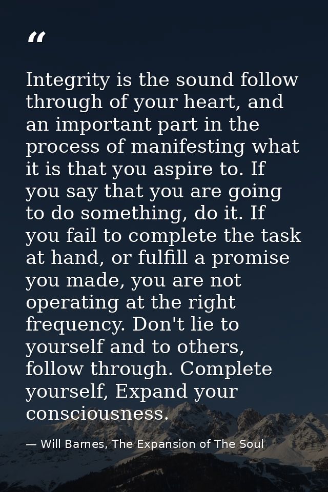 Integrity is the sound follow through of your heart, and an important part in the process of manifesting what it is that — Will Barnes, The Expansion of The Soul