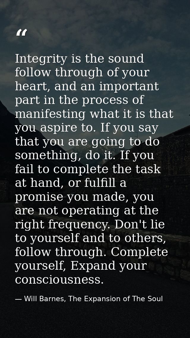 Integrity is the sound follow through of your heart, and an important part in the process of manifesting what it is that — Will Barnes, The Expansion of The Soul