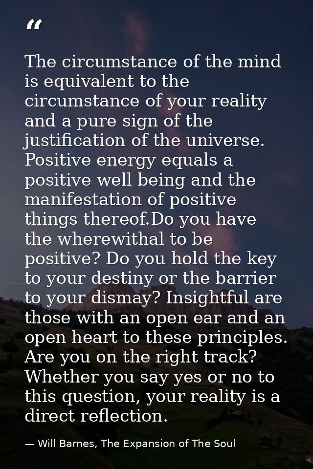 The circumstance of the mind is equivalent to the circumstance of your reality and a pure sign of the justification of t — Will Barnes, The Expansion of The Soul