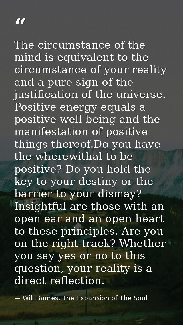 The circumstance of the mind is equivalent to the circumstance of your reality and a pure sign of the justification of t — Will Barnes, The Expansion of The Soul