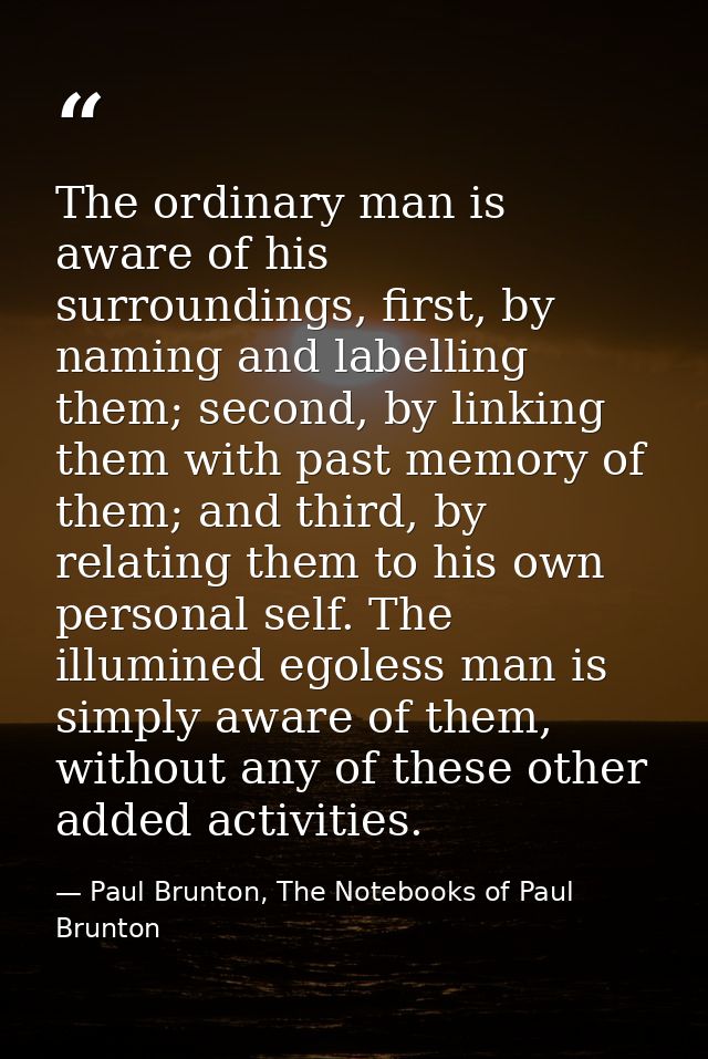 The ordinary man is aware of his surroundings, first, by naming and labelling them; second, by linking them with past me — Paul Brunton, The Notebooks of Paul Brunton