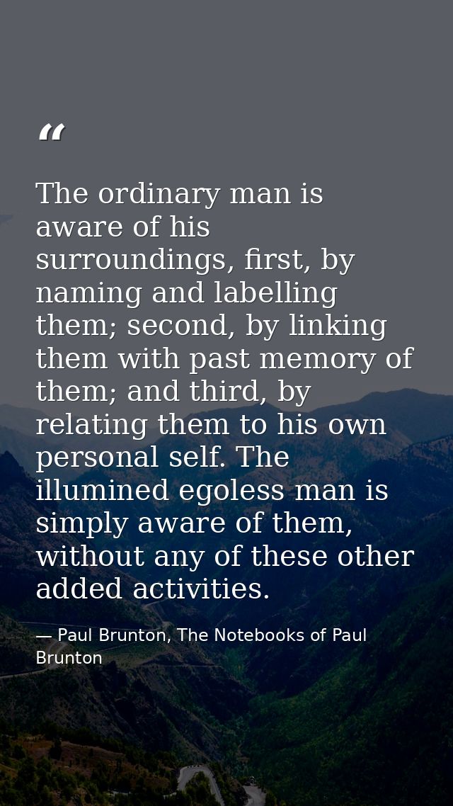 The ordinary man is aware of his surroundings, first, by naming and labelling them; second, by linking them with past me — Paul Brunton, The Notebooks of Paul Brunton