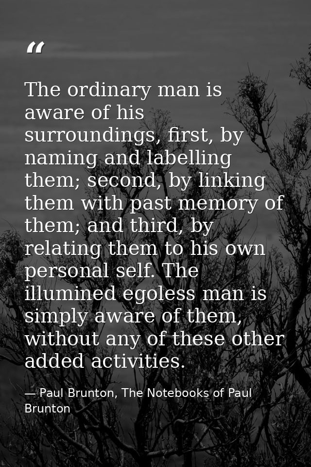 The ordinary man is aware of his surroundings, first, by naming and labelling them; second, by linking them with past me — Paul Brunton, The Notebooks of Paul Brunton
