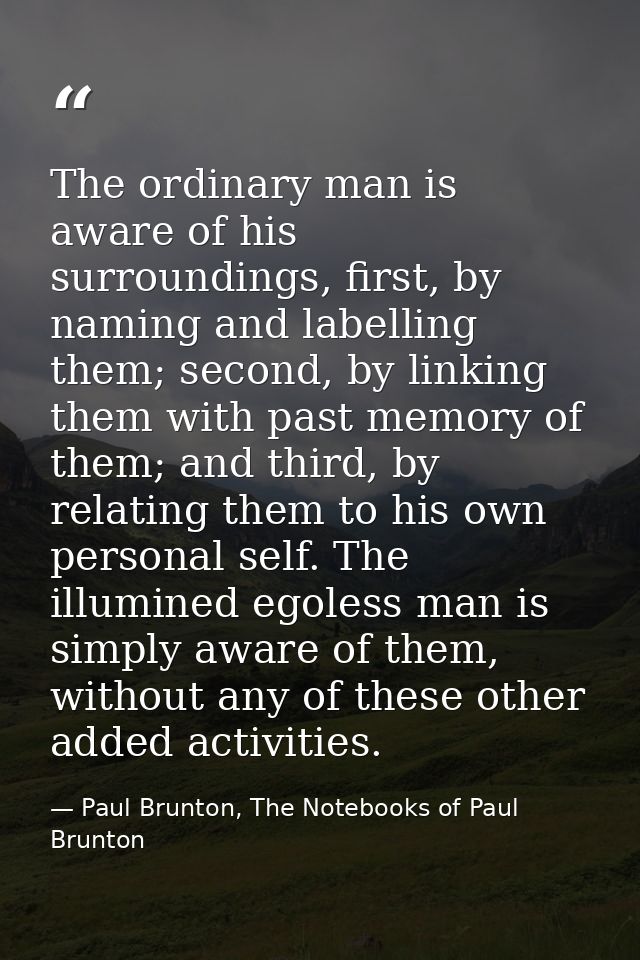 The ordinary man is aware of his surroundings, first, by naming and labelling them; second, by linking them with past me — Paul Brunton, The Notebooks of Paul Brunton