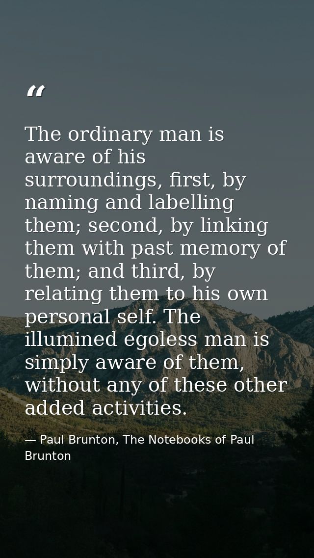 The ordinary man is aware of his surroundings, first, by naming and labelling them; second, by linking them with past me — Paul Brunton, The Notebooks of Paul Brunton