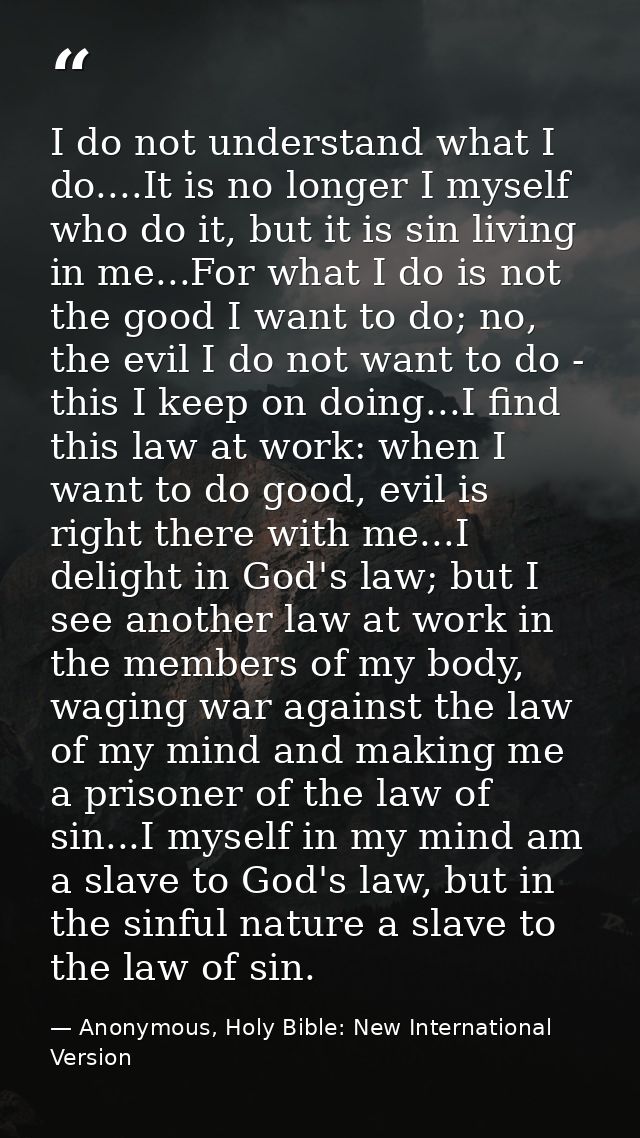 I do not understand what I do....It is no longer I myself who do it, but it is sin living in me...For what I do is not t — Anonymous, Holy Bible: New International Version