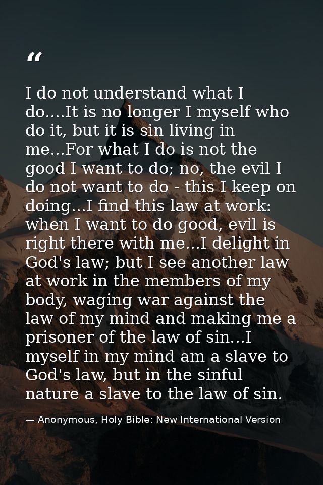 I do not understand what I do....It is no longer I myself who do it, but it is sin living in me...For what I do is not t — Anonymous, Holy Bible: New International Version