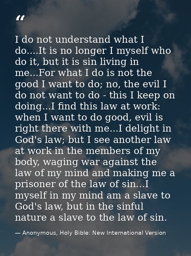 I do not understand what I do....It is no longer I myself who do it, but it is sin living in me...For what I do is not t — Anonymous, Holy Bible: New International Version