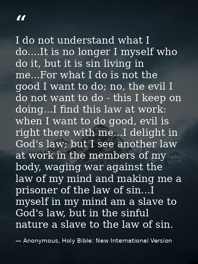 I do not understand what I do....It is no longer I myself who do it, but it is sin living in me...For what I do is not t — Anonymous, Holy Bible: New International Version
