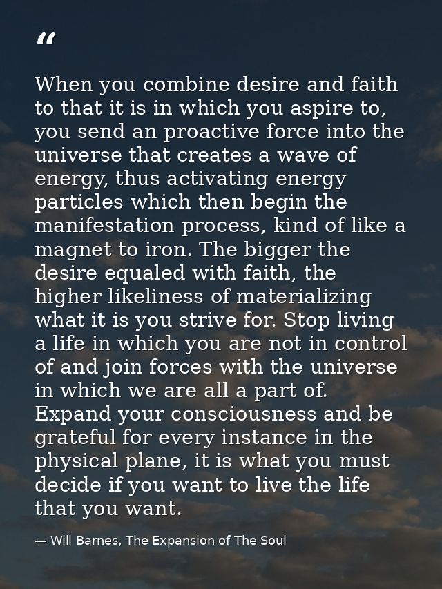When you combine desire and faith to that it is in which you aspire to, you send an proactive force into the universe th — Will Barnes, The Expansion of The Soul