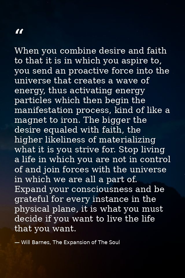 When you combine desire and faith to that it is in which you aspire to, you send an proactive force into the universe th — Will Barnes, The Expansion of The Soul