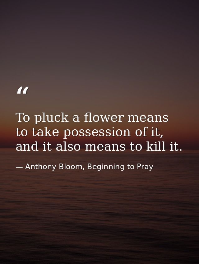 To pluck a flower means to take possession of it, and it also means to kill it. — Anthony Bloom, Beginning to Pray