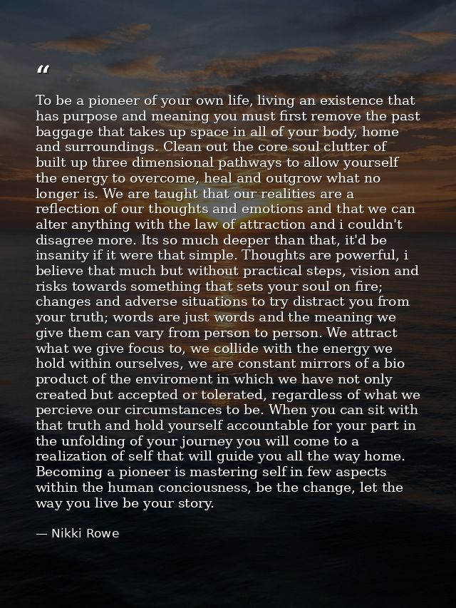 To be a pioneer of your own life, living an existence that has purpose and meaning you must first remove the past baggag — Nikki Rowe