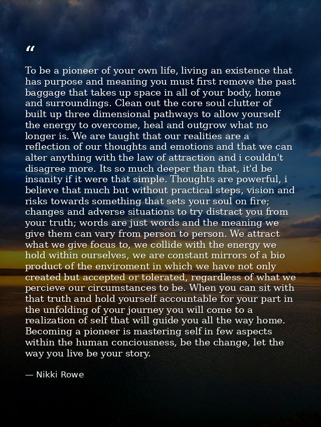 To be a pioneer of your own life, living an existence that has purpose and meaning you must first remove the past baggag — Nikki Rowe