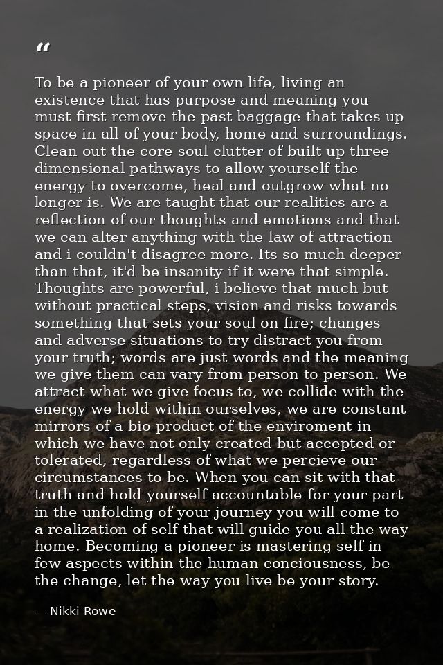 To be a pioneer of your own life, living an existence that has purpose and meaning you must first remove the past baggag — Nikki Rowe