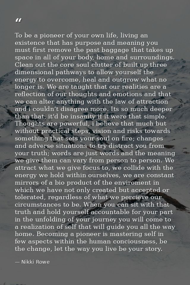 To be a pioneer of your own life, living an existence that has purpose and meaning you must first remove the past baggag — Nikki Rowe