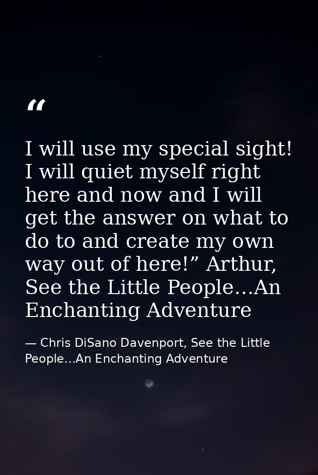 I will use my special sight! I will quiet myself right here and now and I will get the answer on what to do to and creat — Chris DiSano Davenport, See the Little People...An Enchanting Adventure