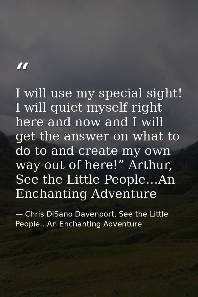 I will use my special sight! I will quiet myself right here and now and I will get the answer on what to do to and creat — Chris DiSano Davenport, See the Little People...An Enchanting Adventure